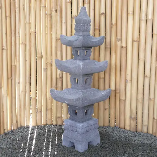 Product image of the product “Japanese style Garden Lantern, made from Andesit Stone. Multipart. 110 cm Height, Roof is 35 cm width. ”